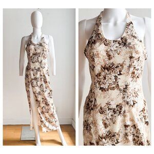 Lioness Brown Floral High Slit Maxi Dress S